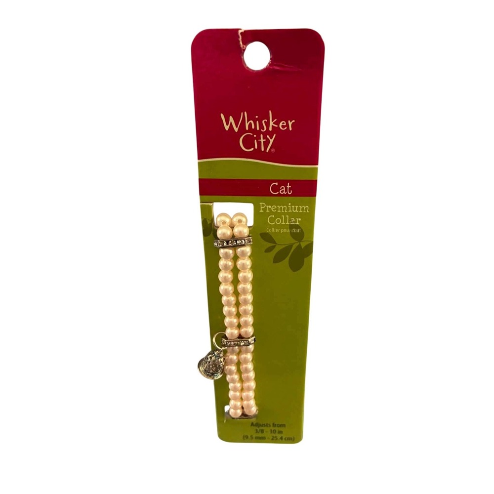 Whisker City Cat Collar Small White Faux Pearl Rhinestone Bell Elastic 5235457